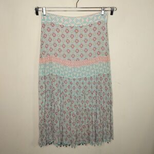 Apostrophe Maxi Skirt Floral Crinkle Beaded Hem Boho